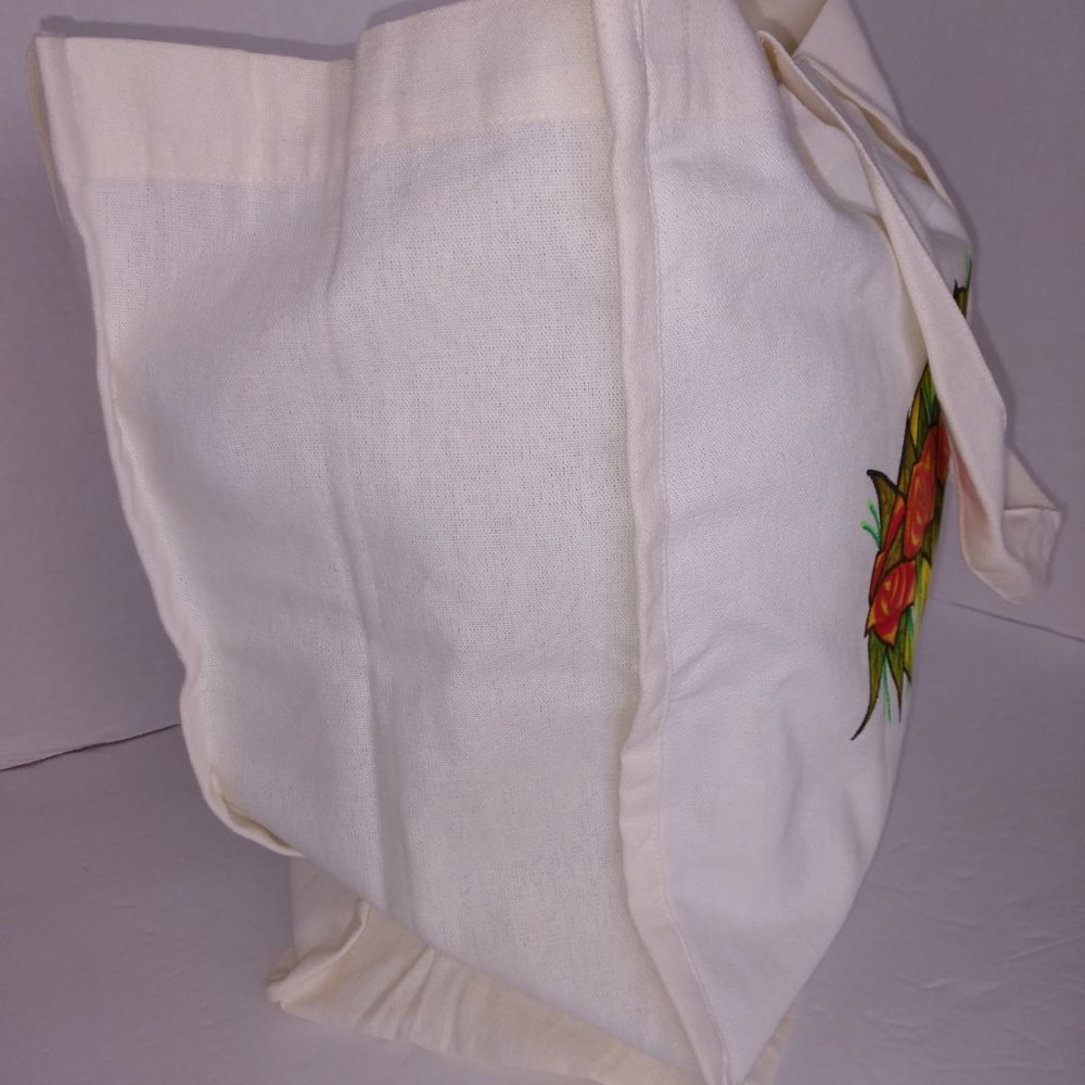 Hand-Painted Skull Tote Bag: Floral Rose Crown, Reusable Canvas - Picture 6 of 16